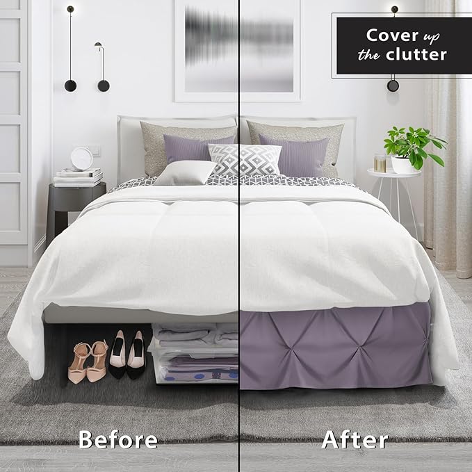 Nestl Grayish Purple Bed Skirt Full Size, Pinch Pleat Full Bed Skirt, 14" Inch Full Bedskirt, Hotel Quality Grayish Purple Bed Skirts, Microfiber Bedskirt for Full Bed, Grayish Purple Full Bed Skirt