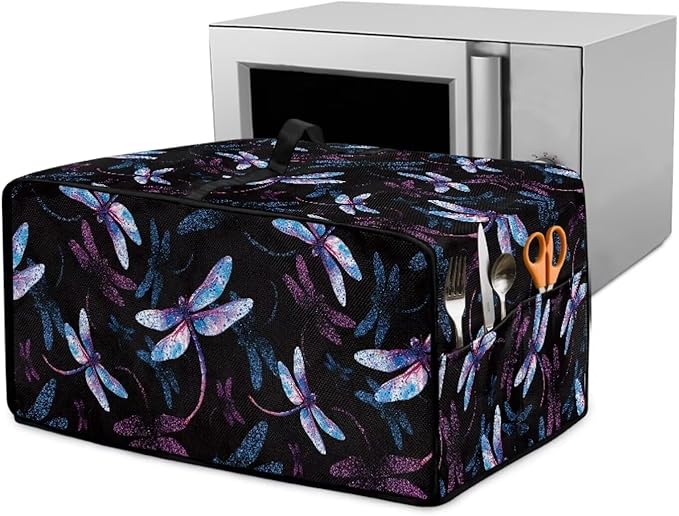 Dragonfly Print Microwave Oven Cover Dust-Proof Microwave Toaster Oven Cover Foldable Kitchen Appliance Protector Suitable for Most Microwave Ovens, M