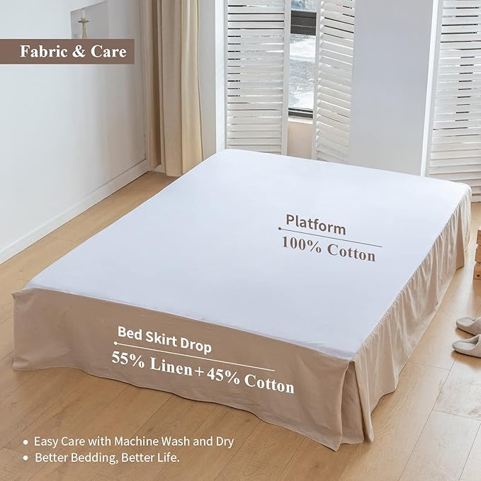 BISELINA French Linen Bed Skirt with Pleated Corner 14-Inch Tailored Drop Natural Flax Cotton Blend Basic Dust Ruffle Soft Cozy Farmhouse Bedding (14" Full, Basic Linen)