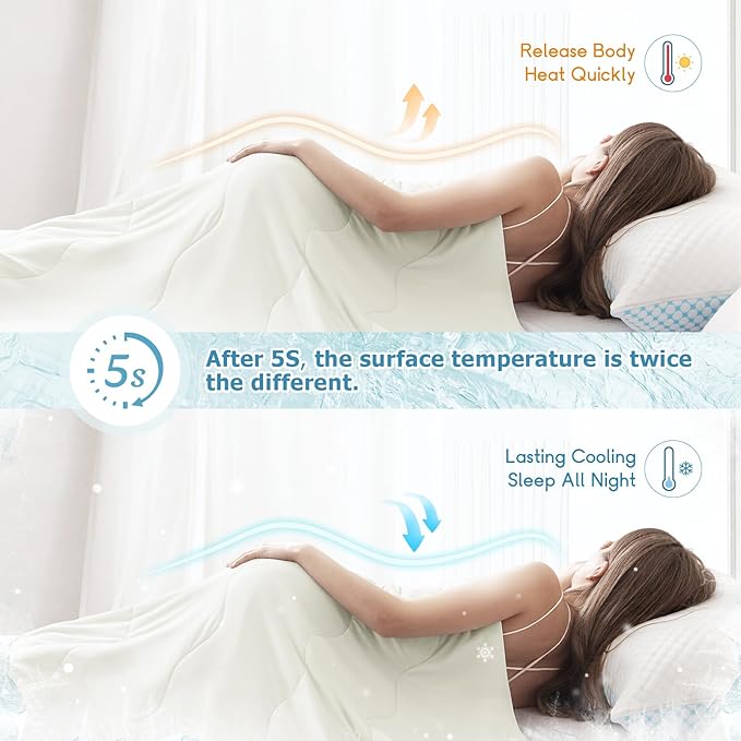 EASELAND Cooling Comforter Twin, Cold Touch Fabric Absorbs Body Heat, Double-Sided Cool Design Soft Fluffy Cooling Blanket for Night Sweats Hot Sleeper (Beige, Twin(68"X90"))