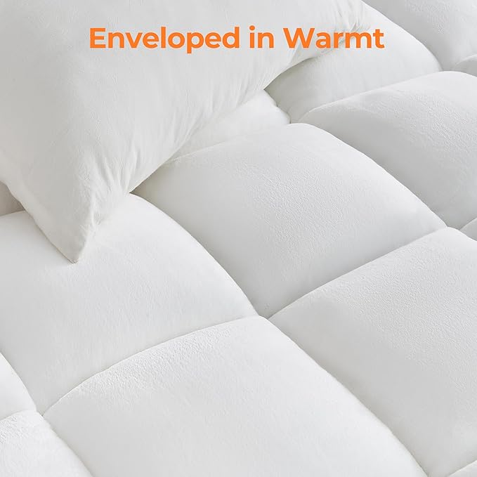 Ultra Soft Coral Fleece King Size Mattress Topper, No Compression Plush Thick Pillow Top Mattress Pad with Deep Pocket, Winter Warm Cozy Bed Topper Cover for Back Pain Relief