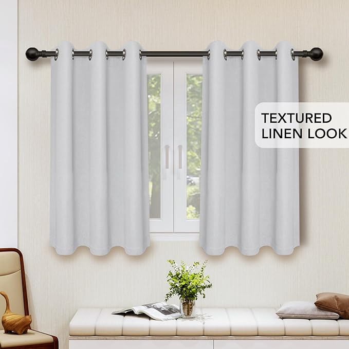 Easy-Going Linen Look Blackout Curtain Grommet Window Curtain Drapes for Bedroom, Living Room Thermal Insulated Room Darkening (2 Panels, 38x45 Inch, Greyish White)