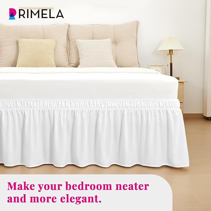 RIMELA Bed Skirt Twin Size Moon White 15 Inch Drop, Wrap Around Elastic Bedskirt, Dust Ruffle for Adjustable Bed Base Soft Durable Fabric Machine Washable Easy to Install Bed Skirts
