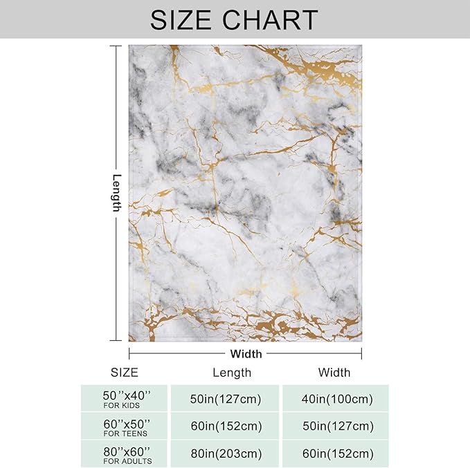 Gold Marble Throw Blanket for Couch, Super Soft Fuzzy Throws Warm Comfortable Plush Fleece Blanket, Fashion Decorative Flannel Fleece Blanket for All Season(40 x 50 in, Gold Marble)