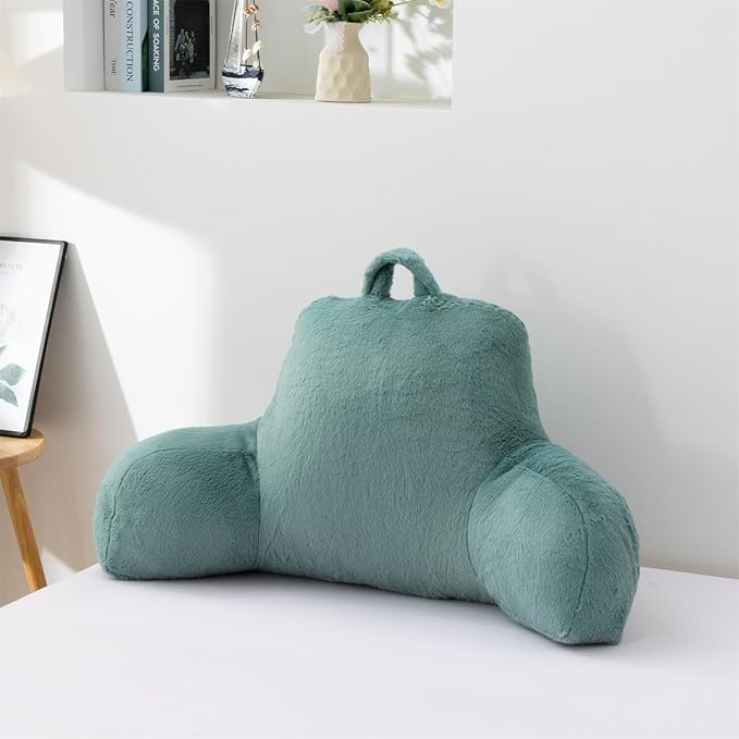 Aimuan Reading Pillow Bed Rest Wedge Adult Backrest Pillow with Arms Sitting in Bed Cushion Incline Rest Sleeping Pillow for Watching TV/Gaming/Relaxing, Green Standard