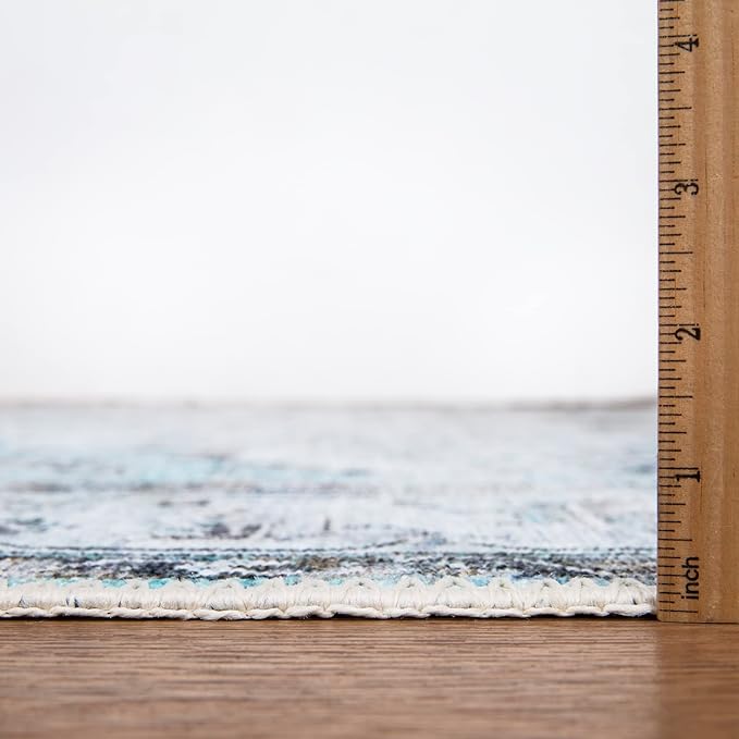 Bloom Rugs Washable Non-Slip 7 ft Runner - Beige/Blue Traditional Runner for Entryway, Hallway, Bathroom, and Kitchen - Exact Size: 2.5' x 7'