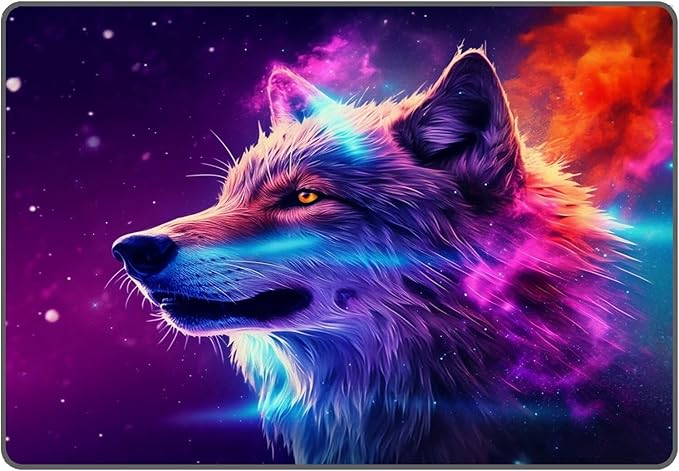 Galaxy Wolf Rug 3D Fierce Wolves Area Rugs for Bedroom Living Room Playroom Gameroom Boys Kids Colorful Glitter Throw Rugs Floor Mat Carpet 79 in x 39 in