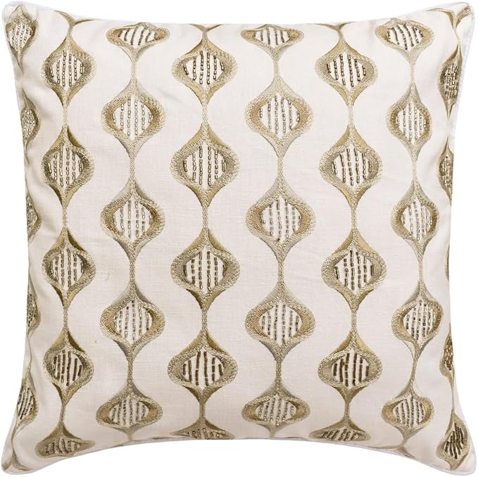 The HomeCentric King/Queen/Twin Beige Decorative Bed Runner Queen 74"x18" Bed Runner Without Pillow Cover, Embroidery, Geometric, Beaded Hand Embroidery Bed Scarf on Linen Fabric - Mahsa