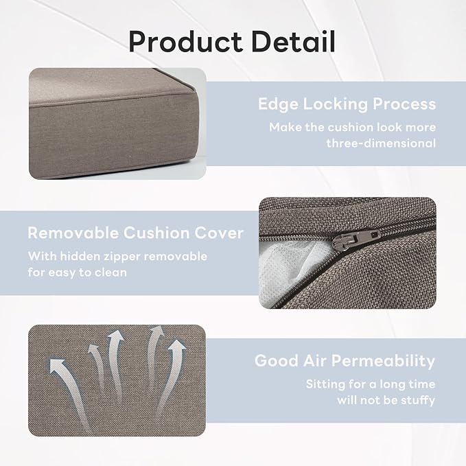6" Thicker Outdoor Chair Cushion 7 Sets - 24" *24" *6" Waterproof Patio Furniture Cushions with Removable Cover, 28D High Density Sponge Filling Thicken Outdoor Patio Cushions - Grey