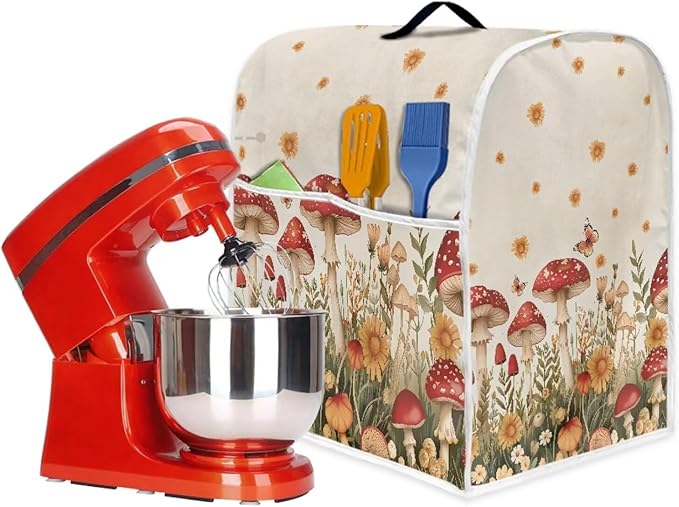 Mushroom Mixer Cover Compatible for 4.5-5 Quart Kitchen Mixer Modern Kitchen Appliance Dust Cover with Top Handle and Accessories Pocket, Home Decor 2025