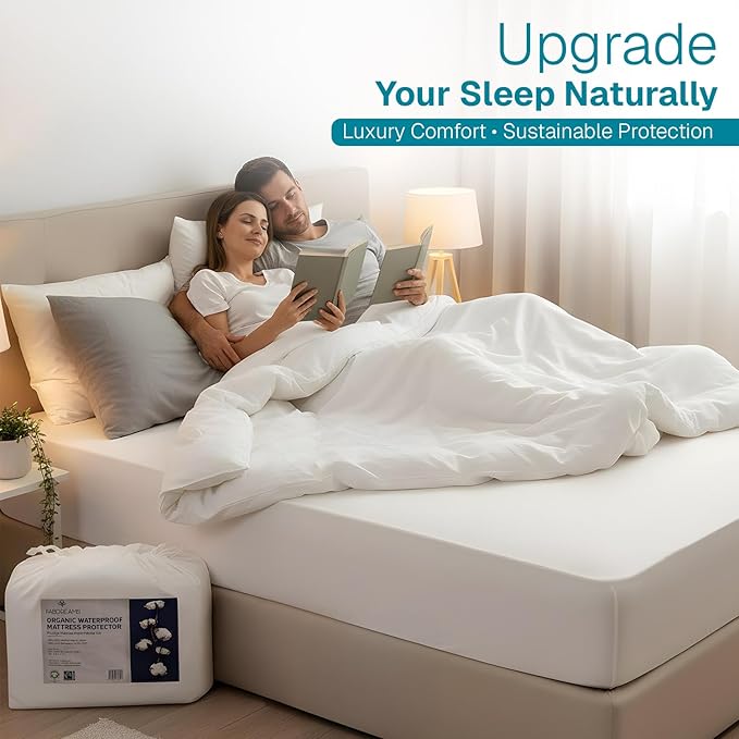 FABDREAMS Organic Waterproof Mattress Protector Full Size | Mattress Cover | Mattress Encasement | Fits up to 17" Deep Pocket | Temperature Regulating | Breathable | White