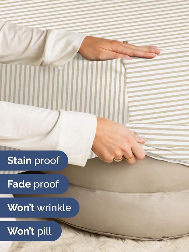Extra Deep Twin XL Fitted Sheet - Hotel Luxury Single Fitted Sheet Only - Easily Fits 18 inch to 24 inch Mattress - Ultra Soft, Wrinkle Free w/Extra Deep Pockets - Breathable & Comfy - Beige Stripes