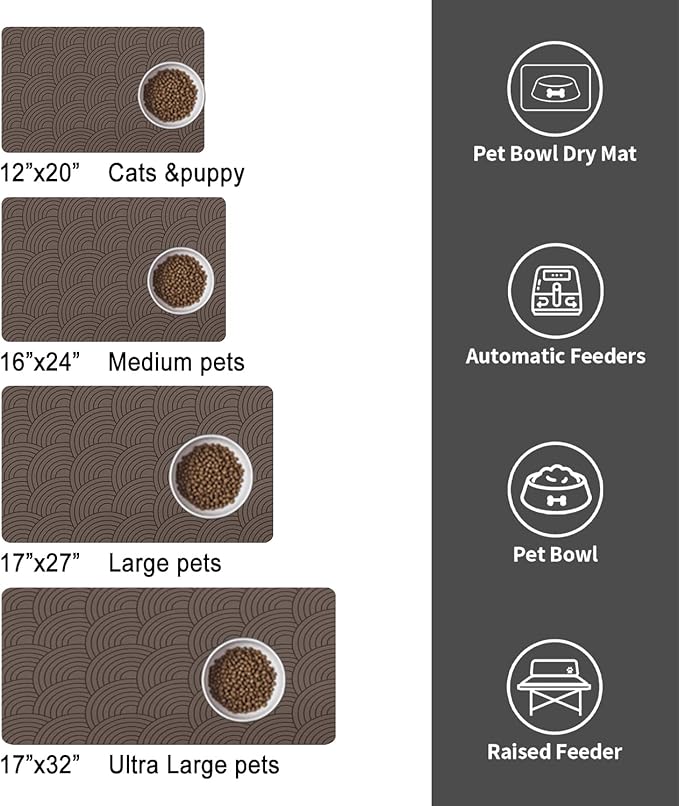 Dog Food Mat for Floors, Absorbent and Quick-Drying Pet Cat Food Mat,Anti-Fouling and Easy-to-Clean Pet Feeding Mat,Dog Bowl Mats for Messy Drinking Water Bowls.17x27inch Boho Style