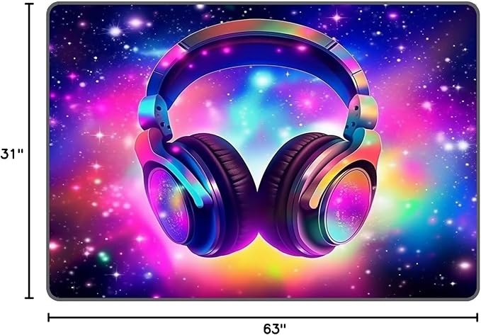 Galaxy Game Area Rug Music Headphone Rugs Colorful Throw Rug Non-Slip Carpet Doormats for Living Room Bedroom Apartment Dorm Floor Mat 63 in x 31 in