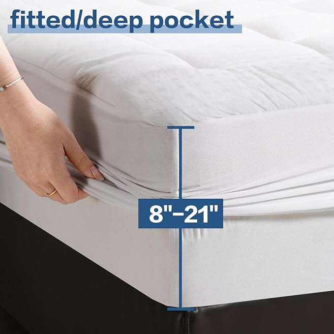 LEISURE TOWN Mattress Pad Twin Size Soft Cotton Mattress Cover,Quilted Fitted Mattress Topper with Deep Pocket fits 8-21 inch Mattress,Breathable Fluffy Pillow Top,Cooling Mattress Protector,White