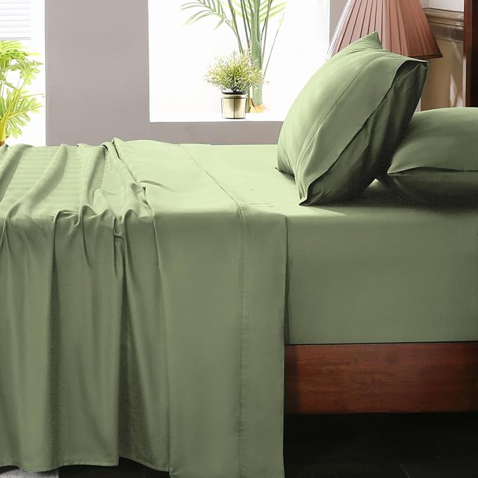 Extra Deep Pocket California King Sheets 18-24 Inch 1000 Thread Count 100% Egyptian Cotton Sateen Weave Soft Breathable 4 Pieces（California King,Olive Green）
