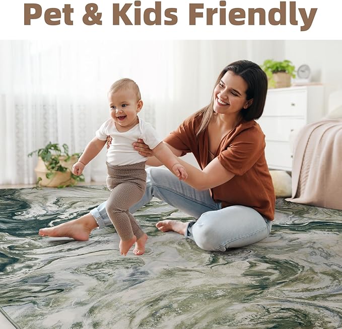 3x5 Washable Area Rugs for Living Room, Modern Abstract Rug Entryway Kitchen Non Slip Throw Rug, Stain Resistant Carpet for Dining Room Playroom Bedroom, Pet & Kids Friendly