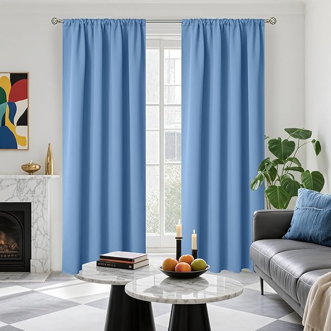 BGment Blackout Curtains 90 Inch Length for Living Room - Rod Pocket Thermal Insulated Room Darkening Drapes Blinds for Bedroom Ding Room, Denim Blue, 52 x 90 Inch, 2 Panels