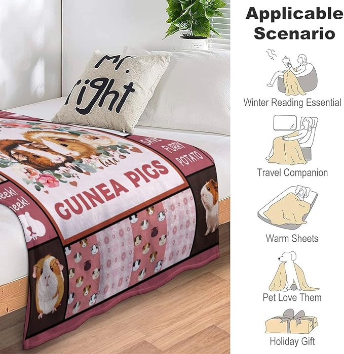 Guinea Pig Blanket Cute Pink Guinea Pigs Print Throw Blankets for Couch Sofa Bed Stuff Decor Lightweight Soft Cozy Fleece Plush Warm Flannel Bedding Gifts for Baby Girls Boys Kids Women Adults 60"x80"