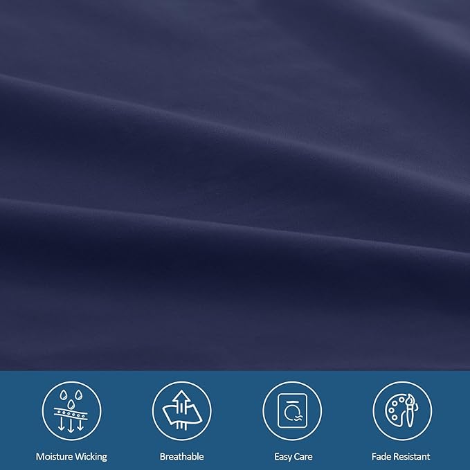 Moonsea Queen Sheet Set for Air Mattress - Sheets Queen Size Bed Set - 3Pcs Side Storage Pocket Fitted Sheet & Pillowcases Easily Fits 16in to 24in Pillow Top Air Bed Mattress - Navy Blue