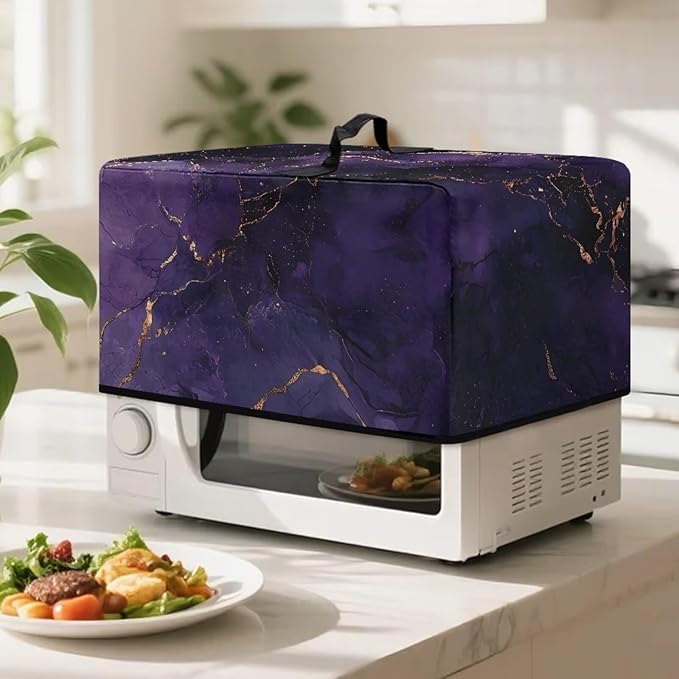 Microwave Oven Dust Cover, Marble Foldable Decorative Air Fryer Toaster Oven Cover Countertop Microwave Protector for Indoor Kitchen Decor Microwaves Protector for Dust Dirt, Purple