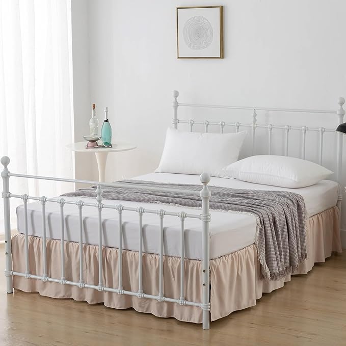 Bed Skirt Twin Size Ruffled Bed Skirts with Split Corners, 12 Inch Drop Dust Ruffle Bed Skirt with Platform, Cream, 12" Twin