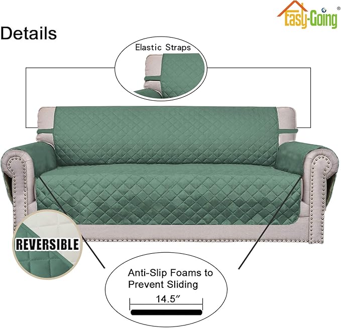 Easy-Going Sofa Slipcover Reversible Loveseat Sofa Cover Couch Cover for 2 Cushion Couch Furniture Protector with Elastic Straps for Pets Kids Dog Cat (Oversized Loveseat, Cyan/Ivory)