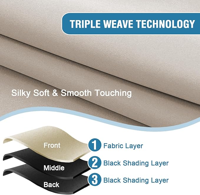 H.VERSAILTEX 100% Blackout Curtains for Bedroom Thermal Insulated Blackout Curtains 45 inch Length Full Light Blocking Window Drapes for Living Room with Black Liner 2 Panels, Natural