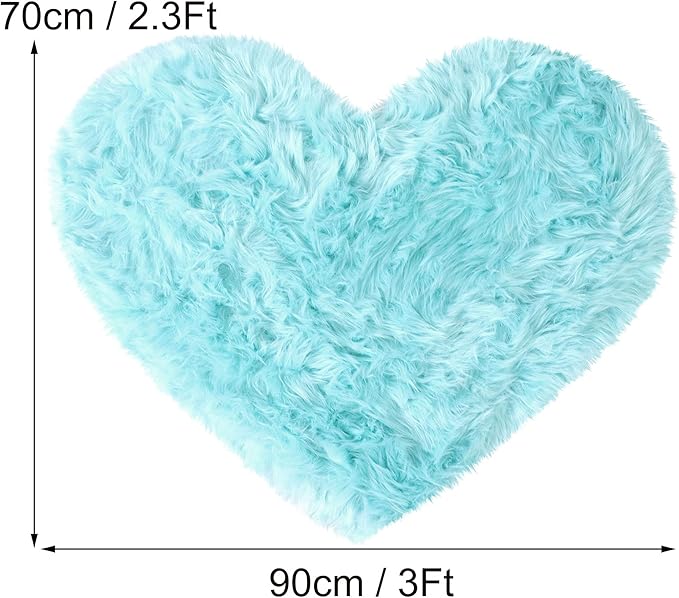 uxcell Heart Shaped Rugs for Bedroom,Small Aesthetic Carpet Girls,Cute Shaggy Floor Mirror Mat,Pastel Furry Throw Rug 2.3ftx3ft, Light Blue