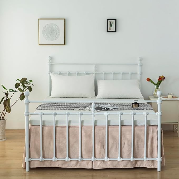 Queen Bed Skirt, Pleated Waffle Weave Bed Skirt with Split Corners, Tailored Dust Ruffle 18 Inch Drop Easy Fit, Machine Washable (Cream, Queen - 18" Drop)