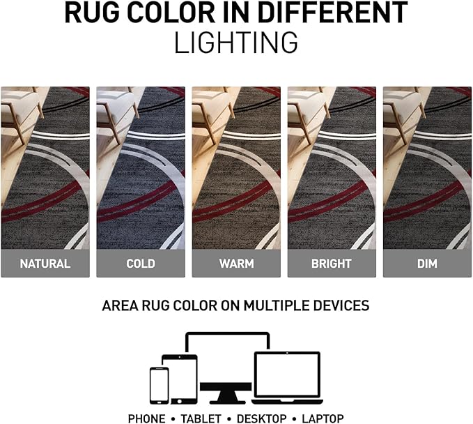 Rugshop Modern Wavy Circles Design Non-Shedding Runner Rug, Carpet for Hallway, Entryway, or Kitchen, Red, 2'7" x 12'