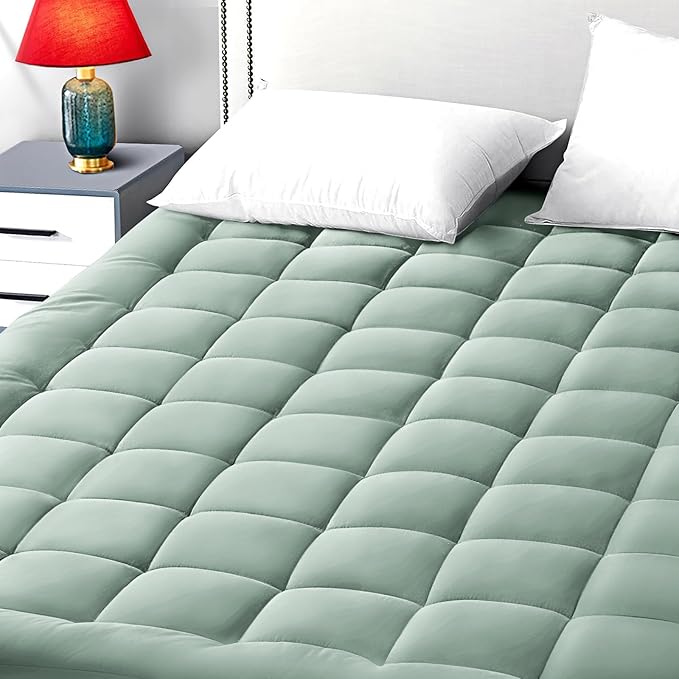 EASELAND Full Size Mattress Pad Pillow Top Mattress Cover Quilted Fitted Mattress Protector 8-21" Deep Pocket Cooling Mattress Topper (54x75 Inches, Pale Aqua)