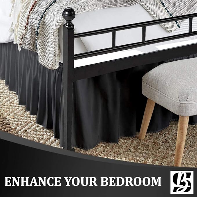 SKY BEDDINGS - Queen Size Ruffled Bed Skirt with Split Corners - 14 Inch Drop Dust Ruffle Bed Skirt with Platform Three Sided Coverage - 100% Microfiber, Dark Grey
