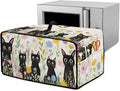 Countertop Microwave Oven Cover with Side Pockets, Dust Protection Small Appliance Toaster Ovens Dust Cover, M, 16.5 x 20.5 x 10 Inches, Cartoon Black Cat Daisy Flower