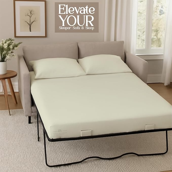 Sleeper Sofa 4 Piece Bed Sheet Set Premium Quality 100% Cotton 500 Thread Count, Smooth & Super Soft Sateen Weave, Extra Soft Bed Sheets, Wrinkle Free, 4 Inch Deep Pocket (Twin, Ivory)