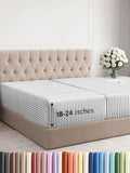 Extra Deep Split King Fitted Sheet - Hotel Luxury Single Fitted Sheet Only - Easily Fits 18 inch to 24 inch Mattress - Ultra Soft, Wrinkle Free w/Extra Deep Pocket - Breathable & Comfy - Grey Stripes