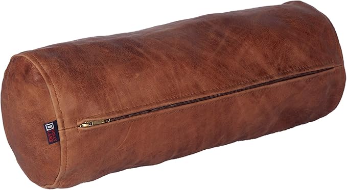 Neck Roll Pillow Cushion Cover, 24x5 Inch Full Moon Round Bolster Pillow Case, Cylinder Soft Lambskin Leather Pillowcase for Head, Spine & Neck Support During Sleep - Tan Artical Pack of 1