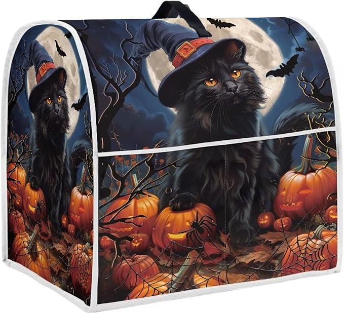 Black Cat Stand Mixer Cover 4.5-5 Quart Pumpkin Bat Kitchen Appliance Covers Dust Protection Universal for Pressure Cooker Air Fryer Halloween Kitchen Home Decorations