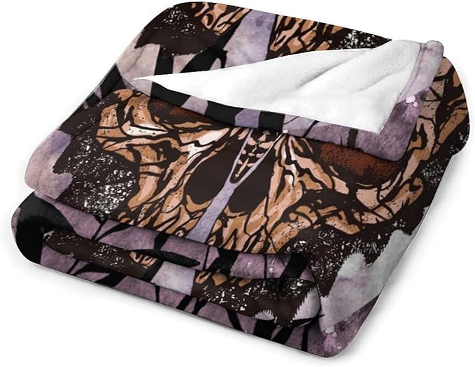 Death Moth Blanket, Boho Gothic Skull Moth Purple Starry Plant Full Moon Mysterious Witchy Throw Blanket for Couch Sofa Office Bed Travelling Bed Throws, 30"x40"