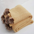 vctops Fur Pom Pom Knit Throw Blanket Super Soft Warm Cozy Cable Knitted Blanket for Sofa and Couch 51 x 63 Inch Mustard Yellow