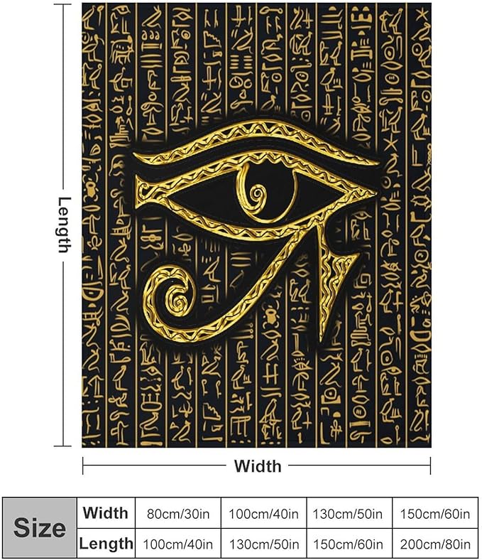 Ancient Egyptian Blanket, Egyptian Eye of Horus Ancient Culture Golden Egyptian Hieroglyphs Alphabet Print Blankets for Couch Sofa Bed Boys Mens, 50"x60"