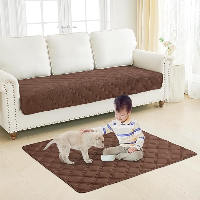 Smiry Waterproof Dog Bed Cover Blanket 82x82, Soft Reversible Pet Blanket, Washable Leakproof Cats Dogs Couch Cover for Sofa, Couch, Furniture, Lattice, Brown/Chocolate
