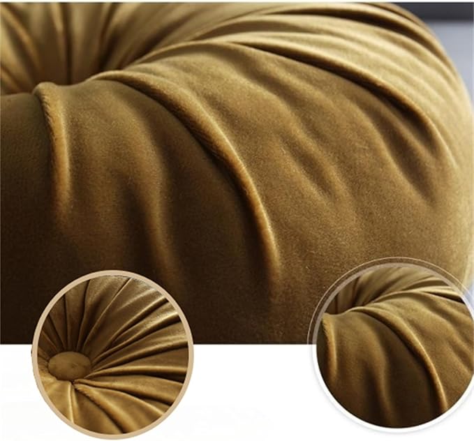 Round Throw Pillow Velvet Pumpkin Pleated Meditation Pillow Solid Color Home Decorative Throw Pillow Floor Cushion for Sofa Chair Living Room Decoration (Pink)