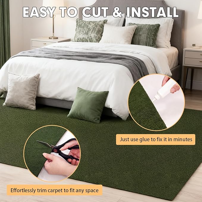 Marine Carpet,5 FT x 20 FT Olive Green Indoor Outdoor Carpet 0.2" Thick with Water-Proof TPE Backing, Non-Slide for Home, Patio, Porch, Deck