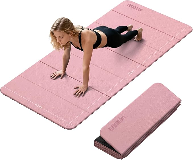 Foldable Yoga Mat Thick 10mm-WUWAN Extra Large Exercise mat, TPE Material, Non-Slip Fitness Folding Mats Easy to Carry For Home Workout Travel Pilates