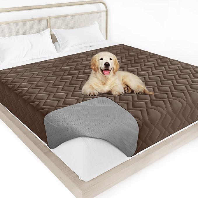 Moonsea Waterproof Blanket Dog Bed Cover with Non-Skid Bottom, Couch Cover for Dogs, Mattress Protector Furniture Protector, Bed Couch Sofa(52" X 82"), Chocolate