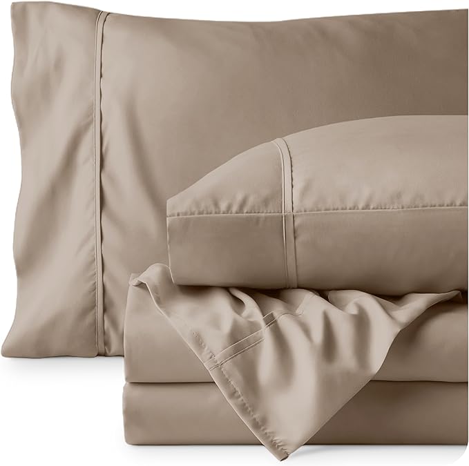 Bare Home Full Sheet Set - Luxury 1800 Ultra-Soft Microfiber Full Bed Sheets - Double Brushed - Deep Pockets - Easy Fit - 4 Piece Set - Bedding Sheets & Pillowcases (Full, Pebble)
