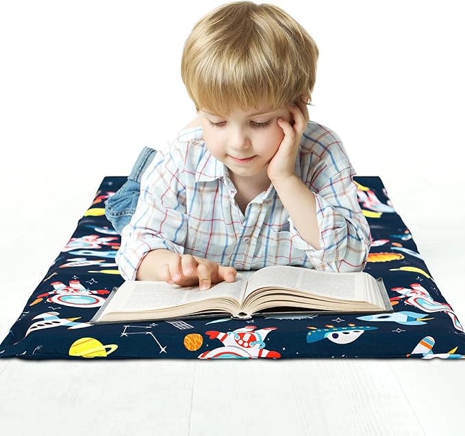 2 Pcs Dinosaurs Nap Mat Cover for Boys Girls Sewn in Flap Design Blue Sleeping Kids Astronauts Nap Mat Covers Soft Microfiber Cot Sheet for Preschool Kindergarten Toddler Daycare