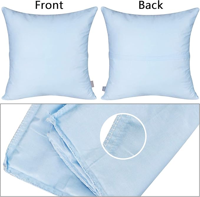 Thmyo 4-Pack 100% Cotton Comfortable Solid Decorative Throw Pillow Case, Square Cushion Cover Pillowcase Sublimation Blank Pillow Covers DIY Throw Pillowcase for Sofa(26x26 inch/ 66x66cm,Light Blue)