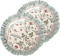 Round Throw Pillow Covers Pack of 2,Green Cozy Velvet Farmhouse with Birds and Floral Pattern Pillowcases,Decoration Pillows Cushion Covers for Couch Sofa Bed Car Chair,Diameter 16"